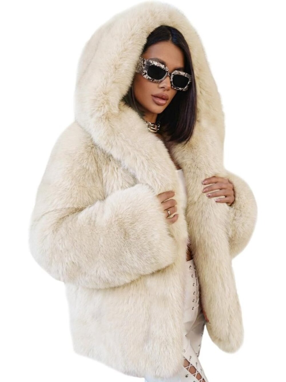 Cozy Women's Faux Fur Hooded Coat - Warm Winter Jacket for Stylish Comfort